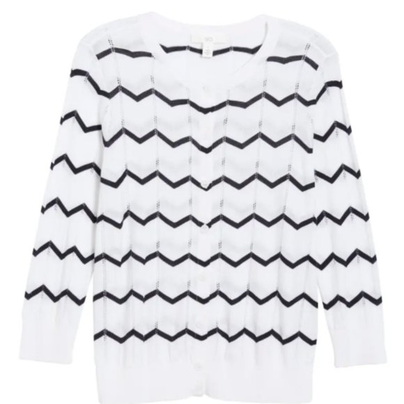 1901 Sweaters - NWT 1901 Chevron Crew Cardigan In White Navy Chevron Sz S